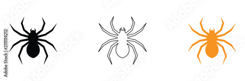 Obraz na płótnie Spider Silhouette and Insect Vector Icon Set, Halloween Creepy Spider Symbol Ill