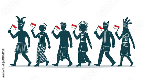 Indonesian People Silhouette Parade Celebrating Independence Day