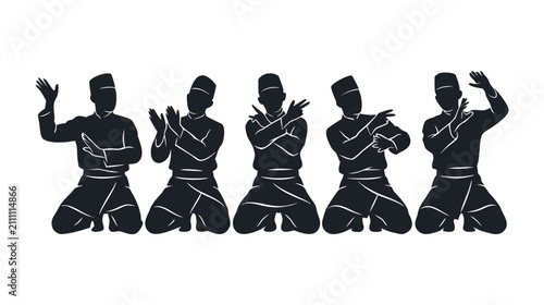 Indonesian People Performing Saman Dance Silhouette Vector Illustration