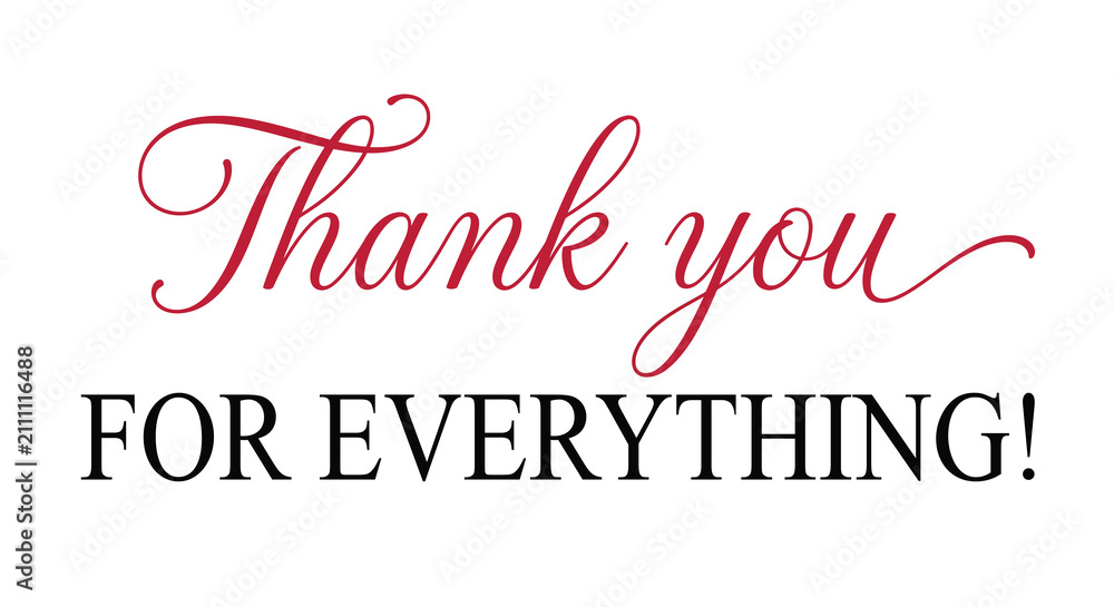 Fototapeta premium Thank You for Everything Red Calligraphy and Black Typography Appreciation Quote on White Background