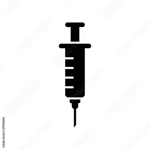 Bild auf Leinwand Black silhouette of a medical syringe with a needle, representing healthcare and injections