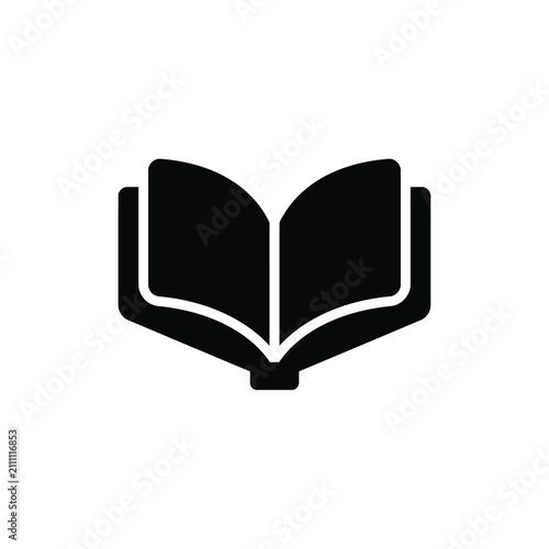 Simple black silhouette icon of an open book, representing education and knowledge.