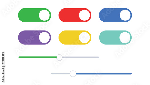 Fotografía Minimalist toggle switch icons and slider bars set, colorful UI design elements
