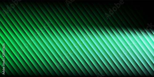 green neon gradient abstract background with glass effect and vertical ribbed light texture on black backdrop, smooth stripes creating futuristic motion for digital design, modern UI, tech visuals