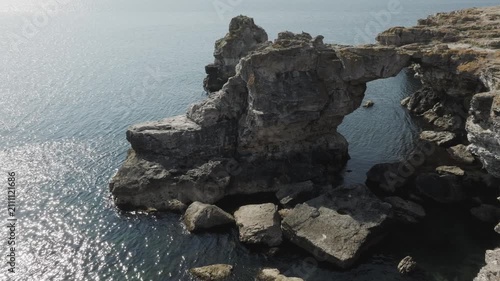 Aerial view of the rocky arc in the Black sea near Tyulenovo village, Bulgaria.
