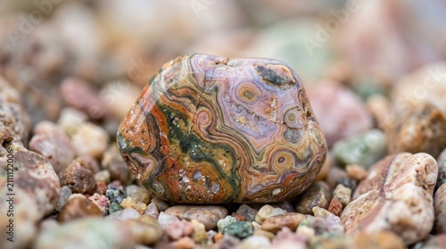 Vibrant colorful rock on stone background.