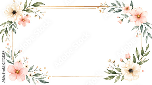 Botanical Peach and White Flowers Wedding Invitation Template