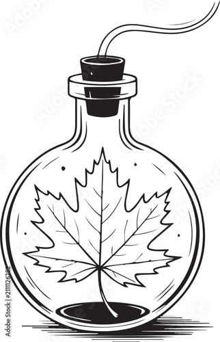 Maple leaf inside a vintage glass bottle with a wick Vector