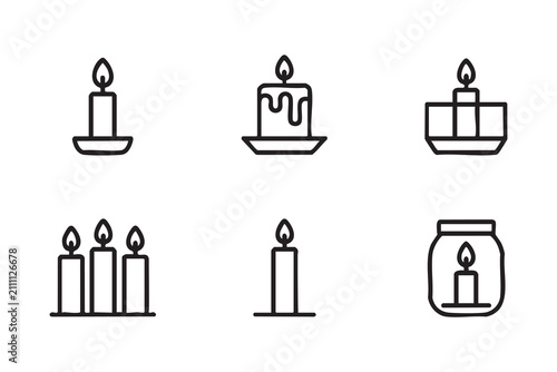 Cuadro en lienzo Burning Candle Outline Icons Featuring Tealight Pillar and Jar Candles