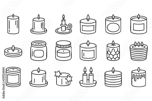 Fotografie Decorative Candle Outline Icons for Aromatherapy and Lifestyle Branding