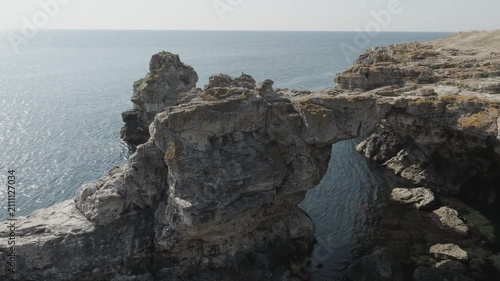 Aerial view of the rocky arc in the Black sea near Tyulenovo village, Bulgaria.
