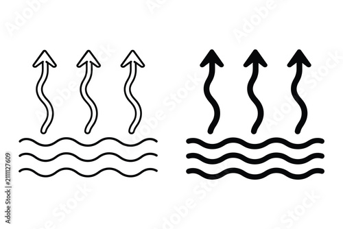 Evaporation or steam rising from waves icon set with evaporation, temperature
