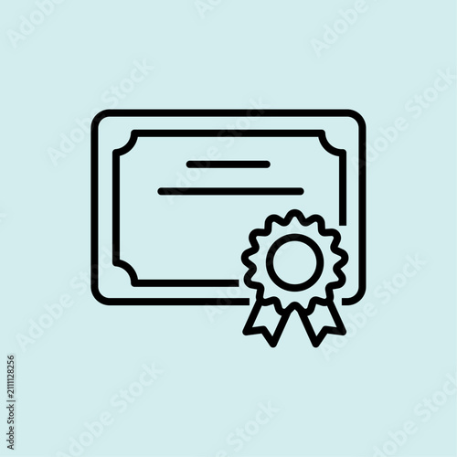 Vector line icon of an official certificate with a seal. Symbol for professional qualification, diploma, and course completion.