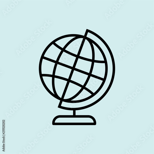 Geography globe on a stand vector icon. Represents global studies, international education, and travel.