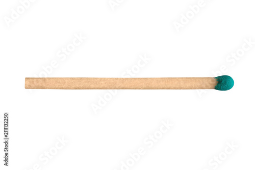 Close-up of a single blue-tipped wooden matchstick isolated on transparent background, ideal for concepts on ignition, safety, or creativity.