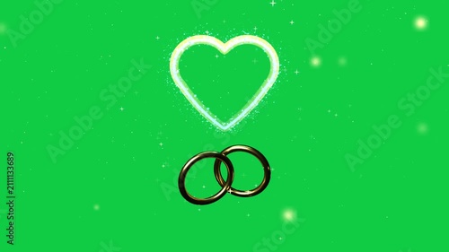 Starting pulse sending cyan heart pulsing gold rings sliding inward linking union on transparent bg