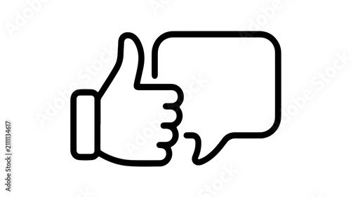 Minimalist line art thumbs-up icon inside a speech bubble with clean geometric design for positive feedback.