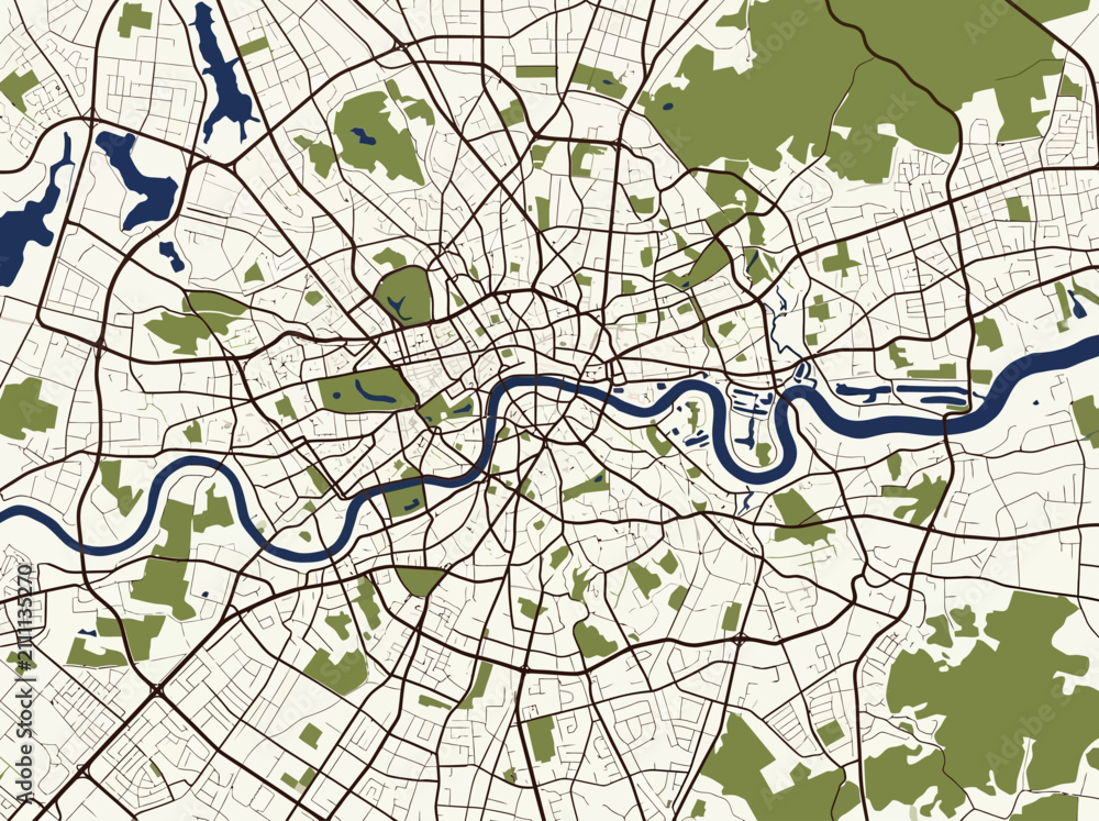 Obraz premium Minimalist Vector Map of London City with River Thames and Urban Layout