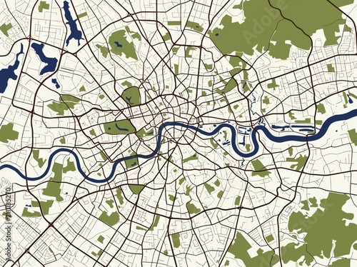 Canvas Print Minimalist Vector Map of London City with River Thames and Urban Layout