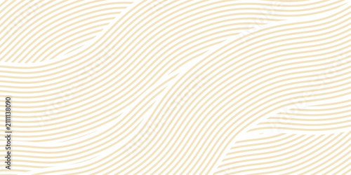 Abstract beige wave line pattern background, Japanese style seamless aesthetic curved lines wallpaper, elegant minimal vector texture for packaging, cover design, or banner