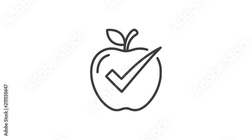 Apple with Check Mark Icon: Healthy Food Choice, Organic Nutrition, Diet Success Symbol