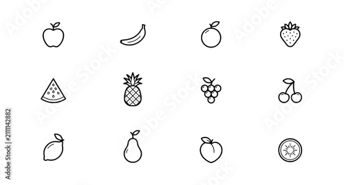 Fruit Icon Set Sign Symbol Vector Collection