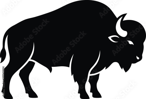 Schilderij op canvas Bison Silhouette Against A White Background Bold Animal Shape