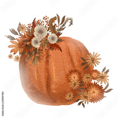 Autumn Thanksgiving Floral Illustration, Terracotta Colors, PNG Transparent