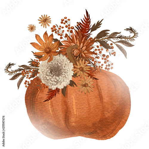Autumn Thanksgiving Floral Illustration, Terracotta Colors, PNG Transparent