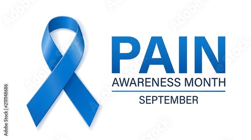 Blue awareness ribbon symbol representing pain awareness month observed during september to support patients suffering from chronic physical pain conditions