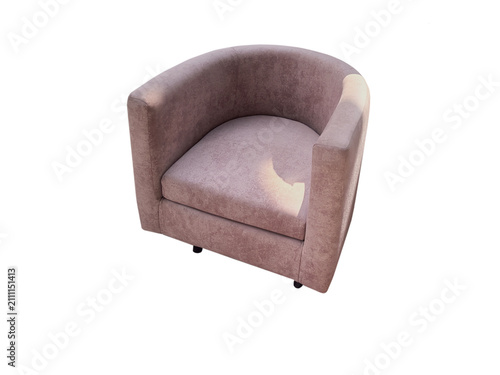 Quadro su tela Modern dusty rose velvet tub armchair with rounded backrest isolated on white background, stylish soft armchair for living room or lounge interior