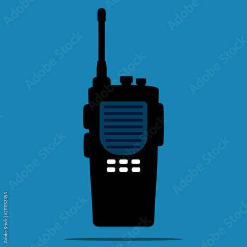 Minimalist walkie talkie flat design icon with drop shadow. Portable wireless radio device illustration for mobile app UI, web layout, and technology.