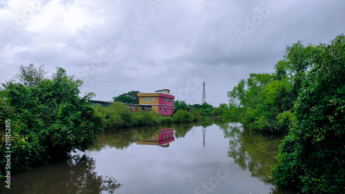 beautiful scenery in the rainy season with rain clouds in the sky.