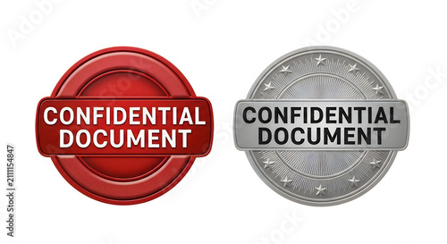 Two red and silver stamp seals labeled confidential document, symbolizing secure and restricted information handling in professional environments
