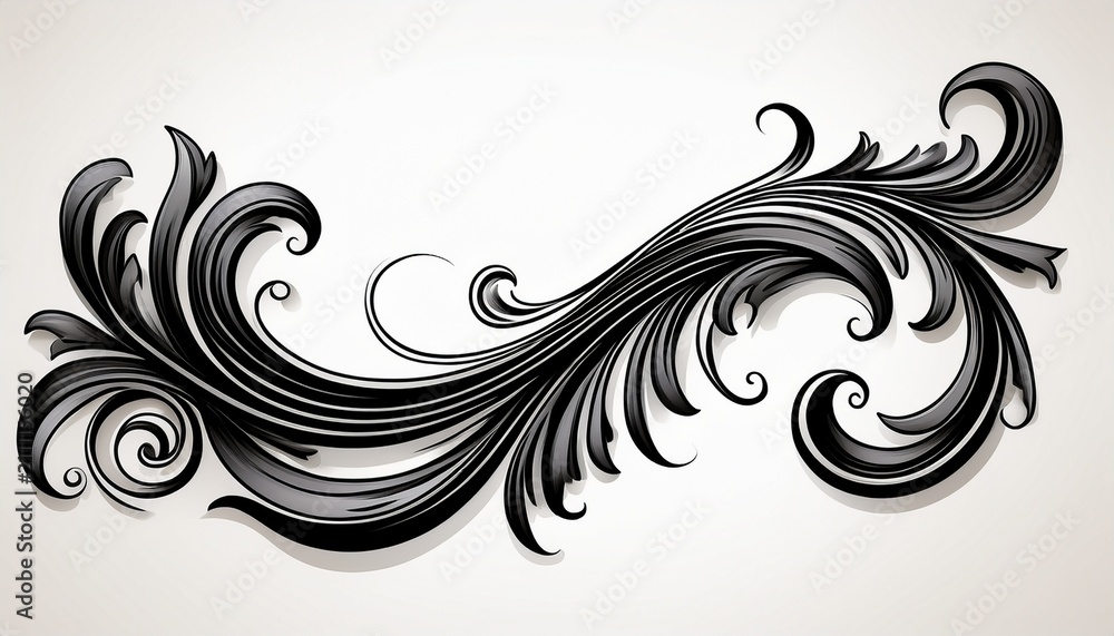 Fototapeta premium Isolated Ornamental Divider Black Calligraphic Soft Shape Simple Flat Vintage Swirl