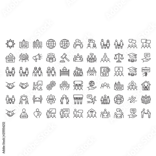 Social Network and Team Collaboration Line Icon Collection