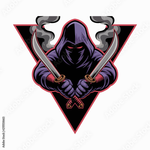 Ninja warrior with dual smoking swords.