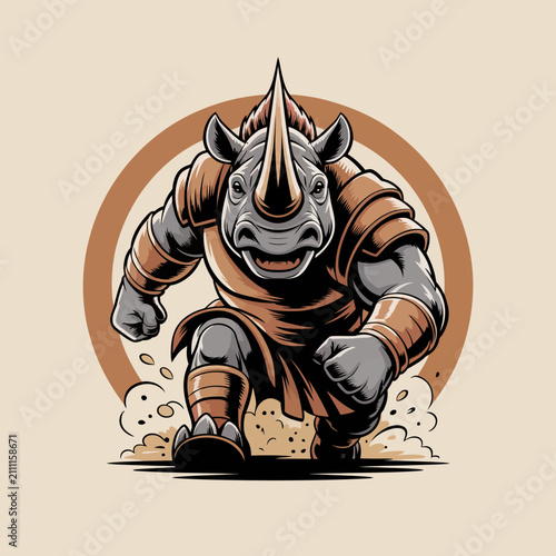 Rhino wearing armor and running forward.