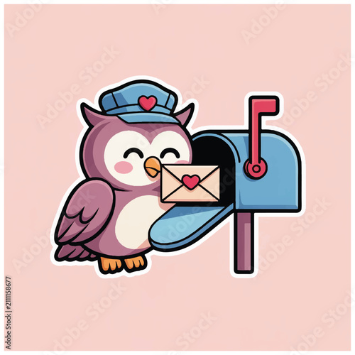 Owl delivering love letter mail.