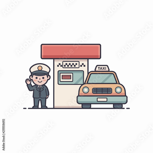 Taxi Driver Waving at Station Stop.