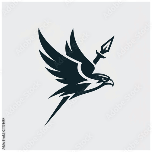 Stylized Falcon Bird of Prey with Spear Emblem.