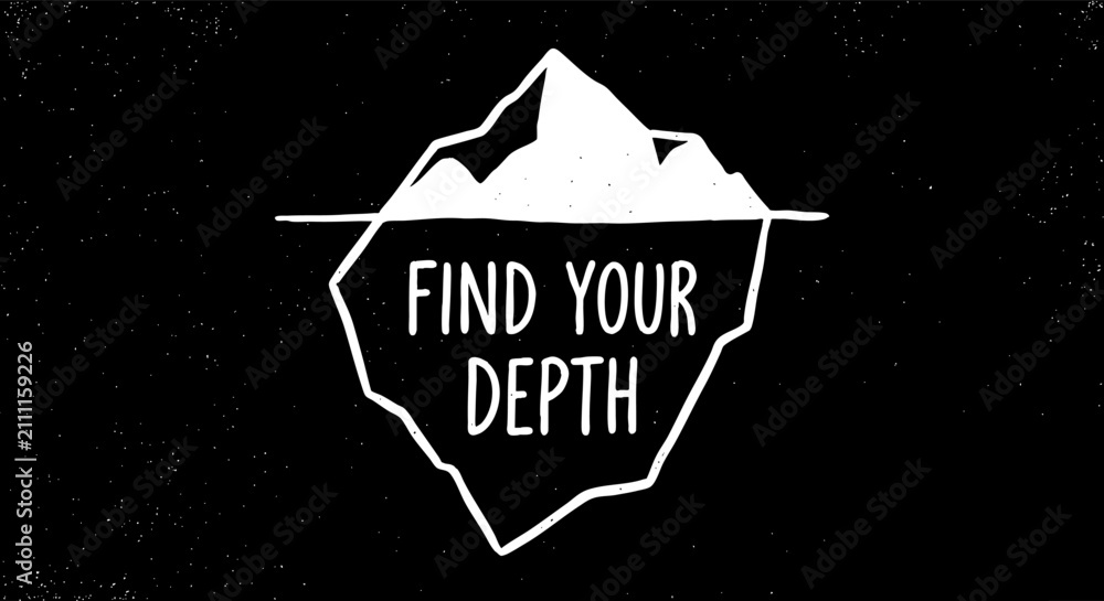 Fototapeta premium Minimalist Iceberg Illustration with Find Your Depth Quote