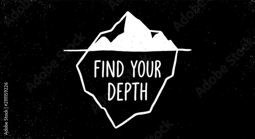 Minimalist Iceberg Illustration with Find Your Depth Quote
