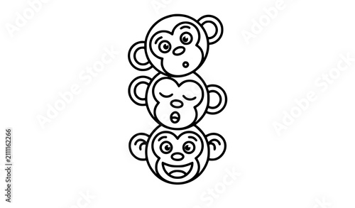 Sticker Minimal Monkey Face Expression Vector Set for Children's Illustration and Animal