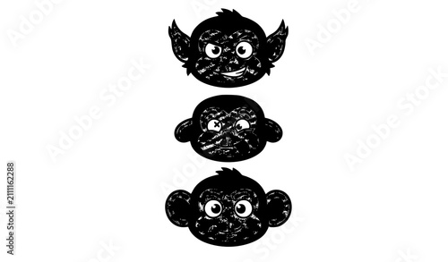 Photography Three Expressive Cartoon Monkey Faces Vector Illustration for Children's Books N