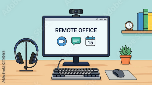 Computer monitor with remote office text.