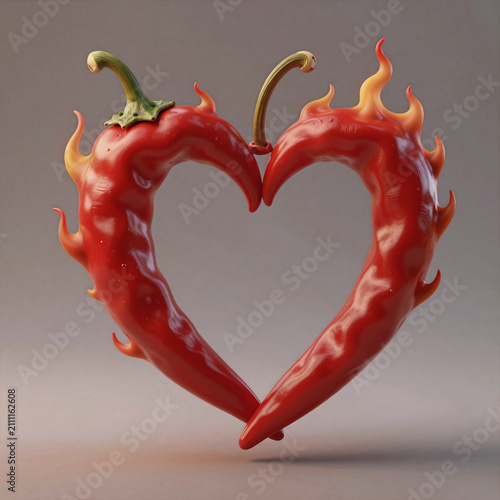 Matte Painting Pepper Relish. A 3D High-Quality Rendering Of A Chili Pepper Heart Design