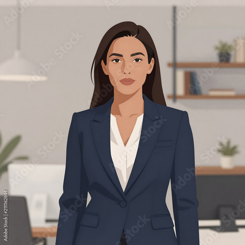 Editorial Illustration Latin Beauty. Mixed-Race Businesswoman Exudes Confidence And Success