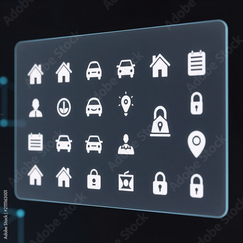 Cyberpunk Insurance Safe. Conceptual Illustration Showcasing Insurance-Related Icons On A Virtual Screen