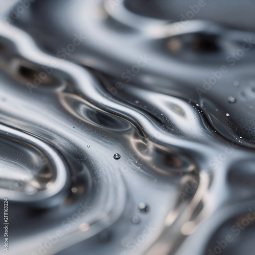Cartoon Texture Quicksilver. 3D Render Illustration: Liquid Metallic Texture Close-Up With Silver Black Highlights And Shimmers For Web Promotion